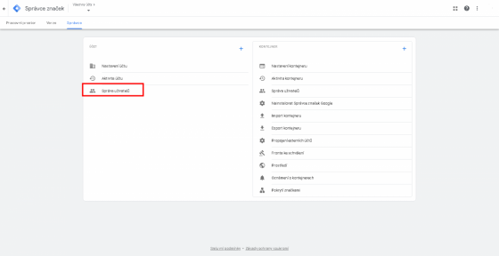 Google Tag Manager: složka “Správa uživatelů”