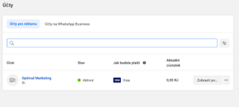 Účty pro reklamu v Meta Ads